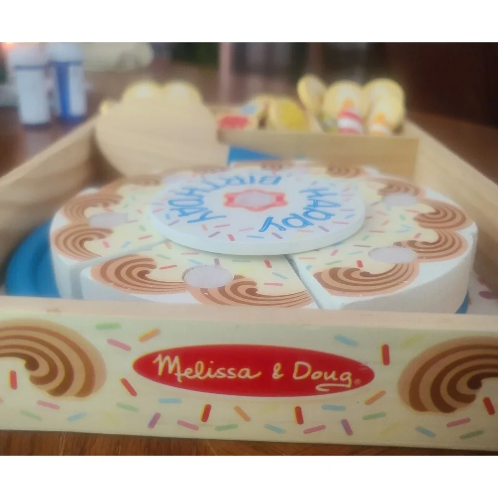 Melissa & Doug Wooden Birthday Party Cake Play Set 32 Pcs Food Toy Candles